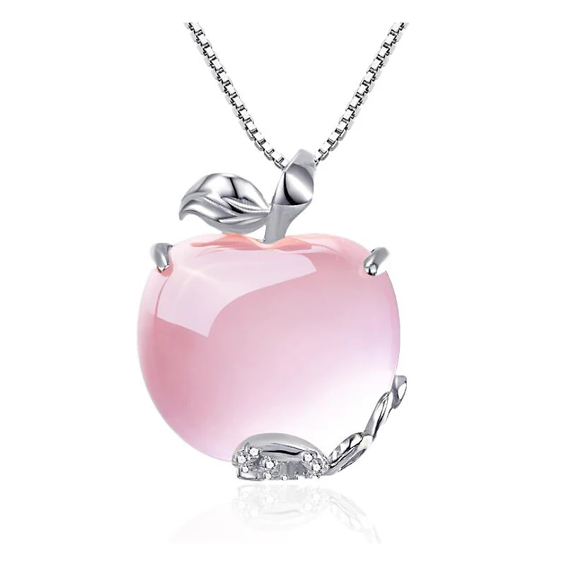 Ruifan яблоко натуральный розовый кварц белый/розовое золото 925 пробы серебро Модные женские подвески звено цепи ожерелья ювелирные изделия YNC092 - Цвет камня: White Gold