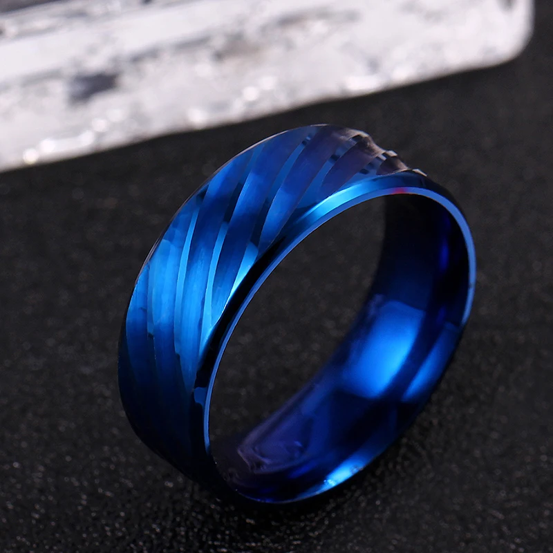 8 мм мужские синие титановые кольца для мужчин и женщин вечерние ювелирные изделия Свадебные синие обручальные кольца
