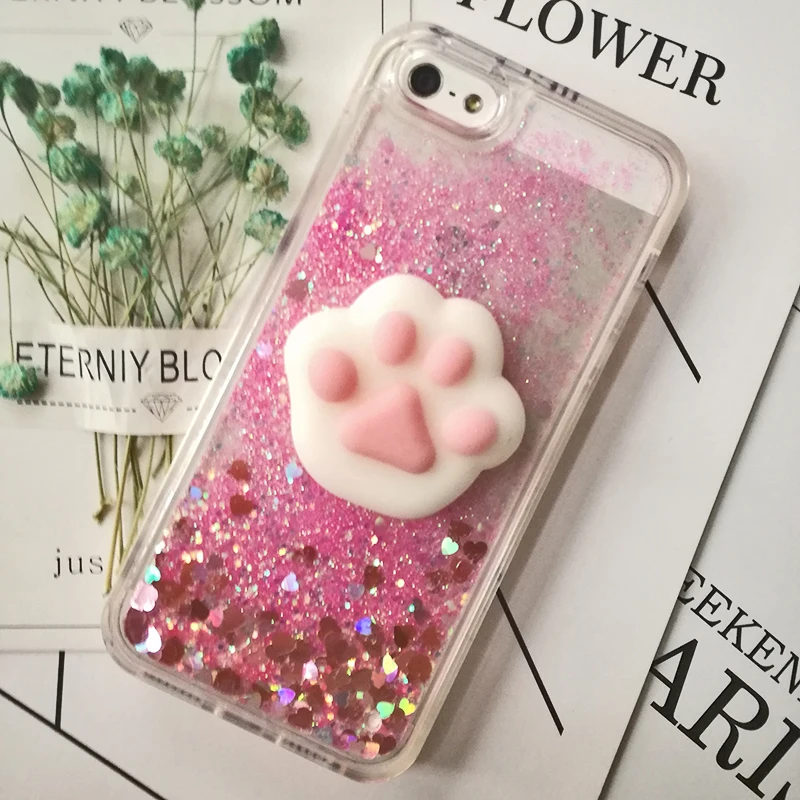 3D Cartoon Squishy Cat Quicksand Case For iPhone 5 s SE Case For iPhone 6 6s 7 8 Plus X Case Glitter Liquid Back Cover Case (19)