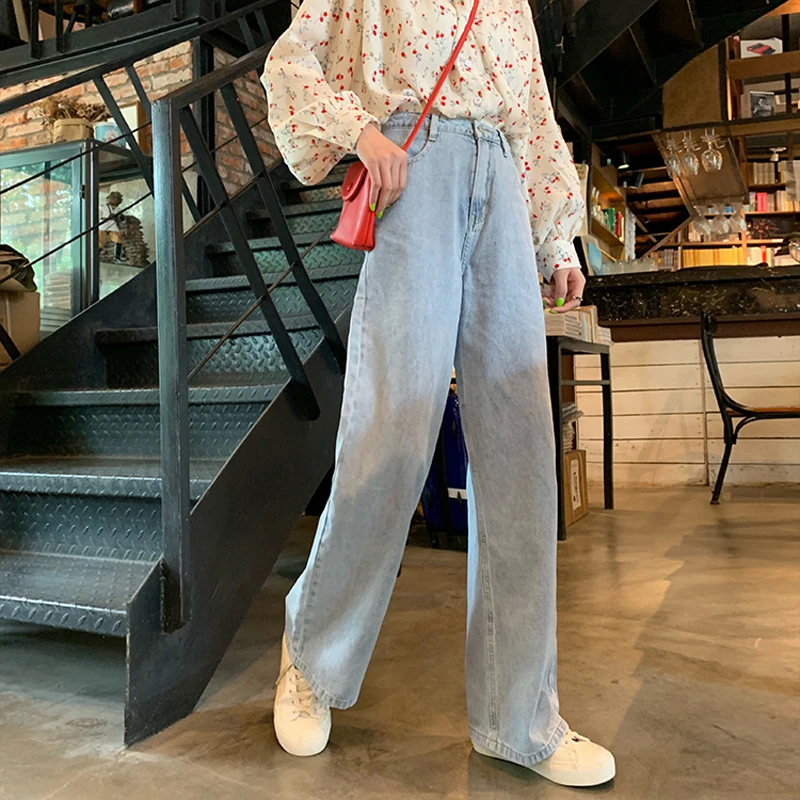 Mihoshop корейский ольджан Корея женская модная одежда высокая талия джинсовые прямые брюки джинсы
