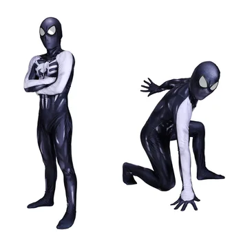 

Halloween Free shipping Black and white Venom Symbiote Cosplay Edition kids zentai hero tights stage Adult men kids Boy costume
