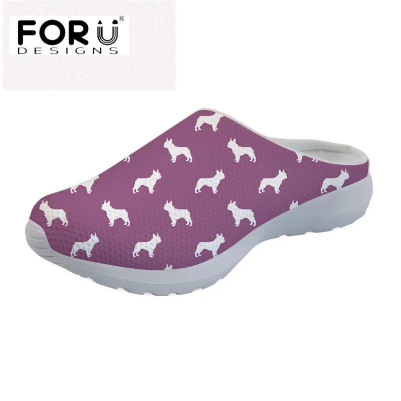 

FORUDESIGNS Fashion Women Mesh Sandals Boston Terrier Print Cartoon Summer Beach Slippers Casual Women's House Flats Lightweight