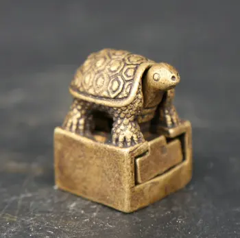

25MM/0.9" Collection Curio China Small Bronze Exquisite Animal Tortoise Turtle Child and Mother Seal Signet Statue Statuary 38g