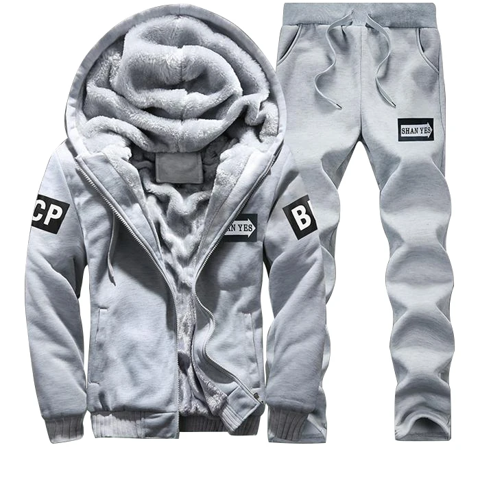 Брендовая мужская новая спортивная одежда из 2 предметов 2018 Лидер продаж зимняя теплая куртка с капюшоном утолщение плюс бархат мода