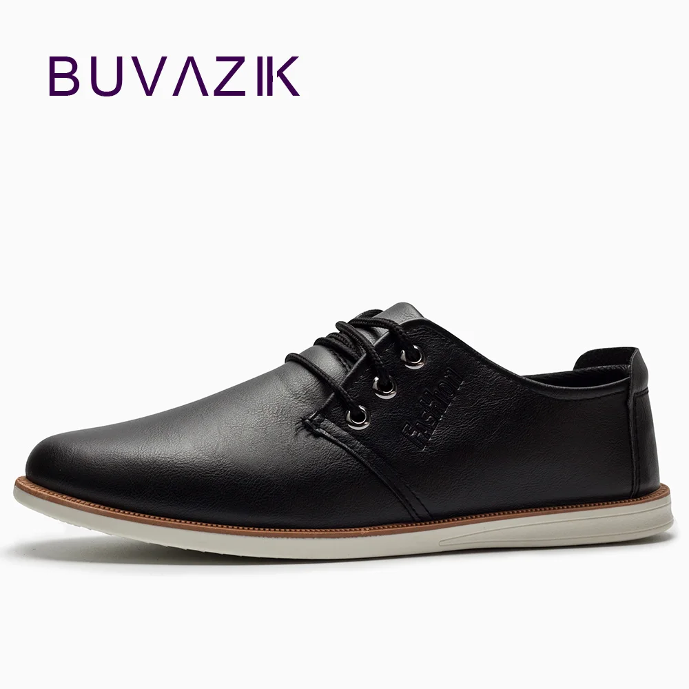 

BUVAZIK 2018 lace-up men's casual leather shoes hard-wearing non-slip rubber sole comfortable soft flats men shoes