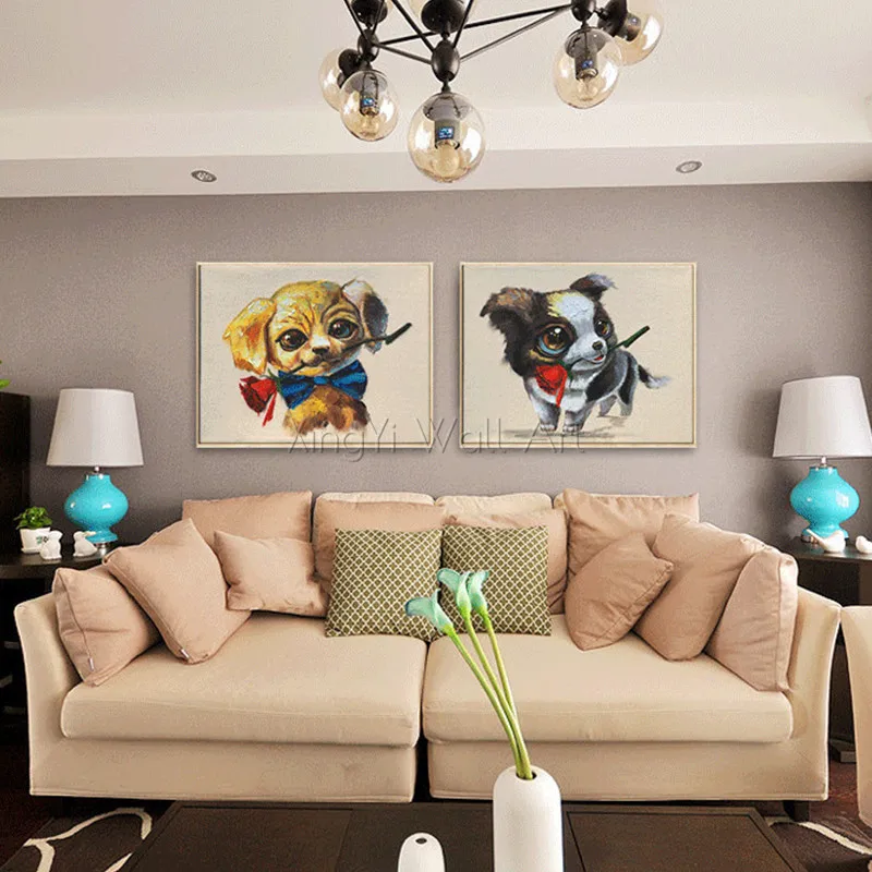 

Pop art Animal canvas painting wall art picture for living room home wall decor acrylic thick texture Abstract dogs quadro decor