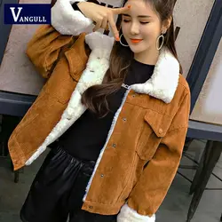 VANGULL/женская зимняя куртка; пальто с подкладкой из плотного меха; парки; модная Вельветовая куртка-бомбер с подкладкой из искусственного