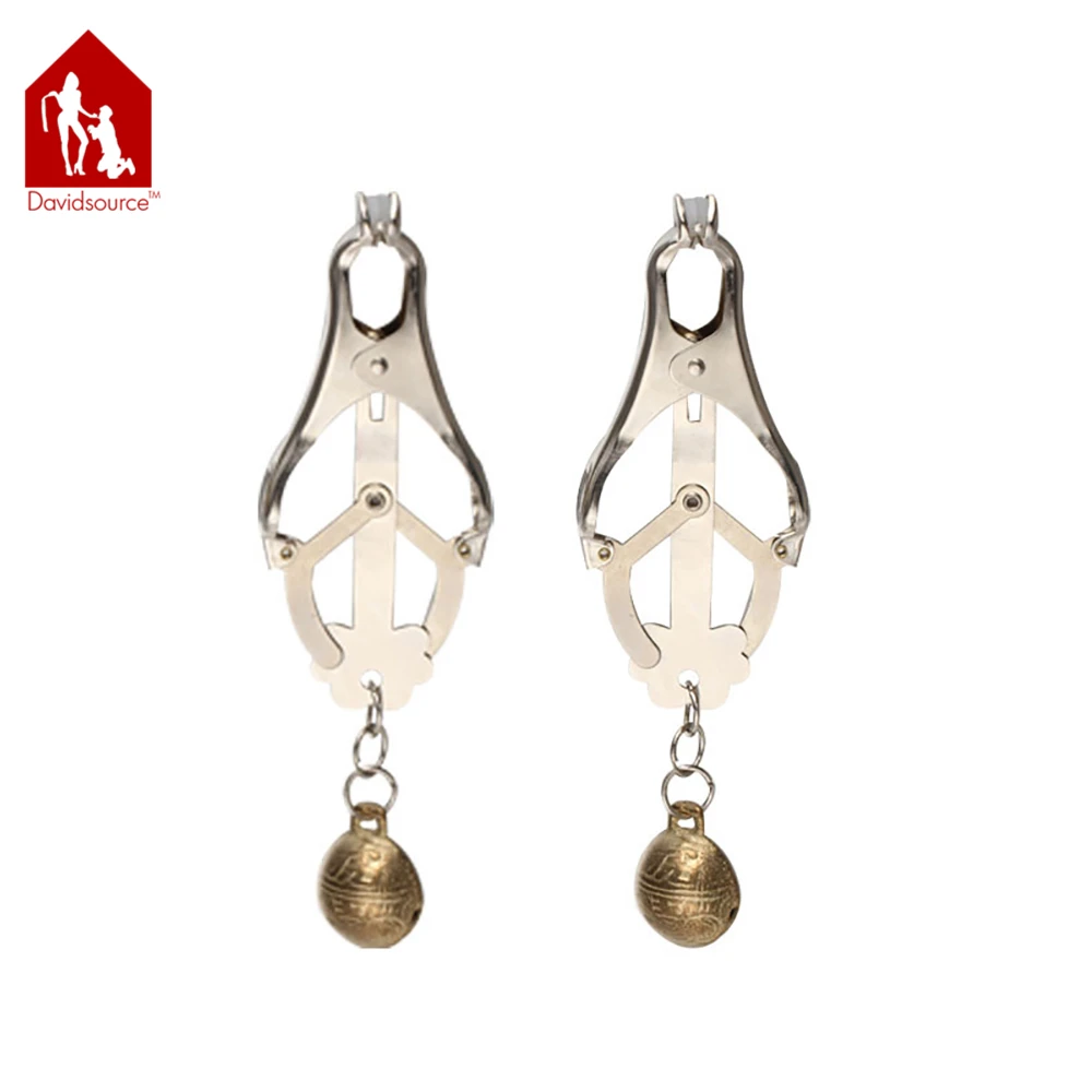 Davidsouce Unisex Stainless Steel Metal Clover Nipple Clamps With Bells Bondage Fantasy Restraint Fetish Sex Product Toy