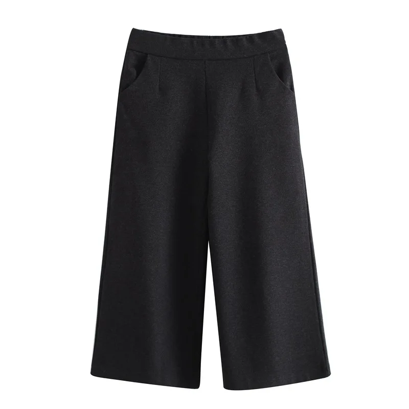 Negra E Casual Pantalones Otoño Negro Nuevo Pierna Nueve Cintura Lana De Invierno Amplia Retro Elástica Salvaje AUqXx5wxTP