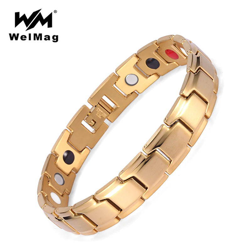 

WelMag Accessories Magnetic Bracelets & Bangles for Men Gold Stainless Steel Energy Stone Bracelet Men Healing Jewelry with FIR