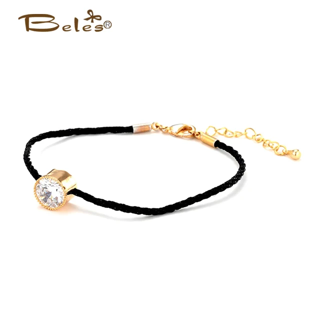 Beles Vintage Round Cz Rose Gold Simple Style Thin Black Thread Beles Vintage Round Cz Rose Gold Simple Style Thin Black Thread String Rope Charm Bracelet