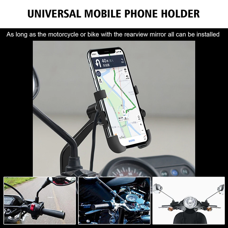YPAY алюминиевый QC3.0 держатель для телефона с быстрой зарядкой для мотоцикла мото Руль заднего вида кронштейн Подставка для 4-6,2 дюймов крепление для мобильного телефона