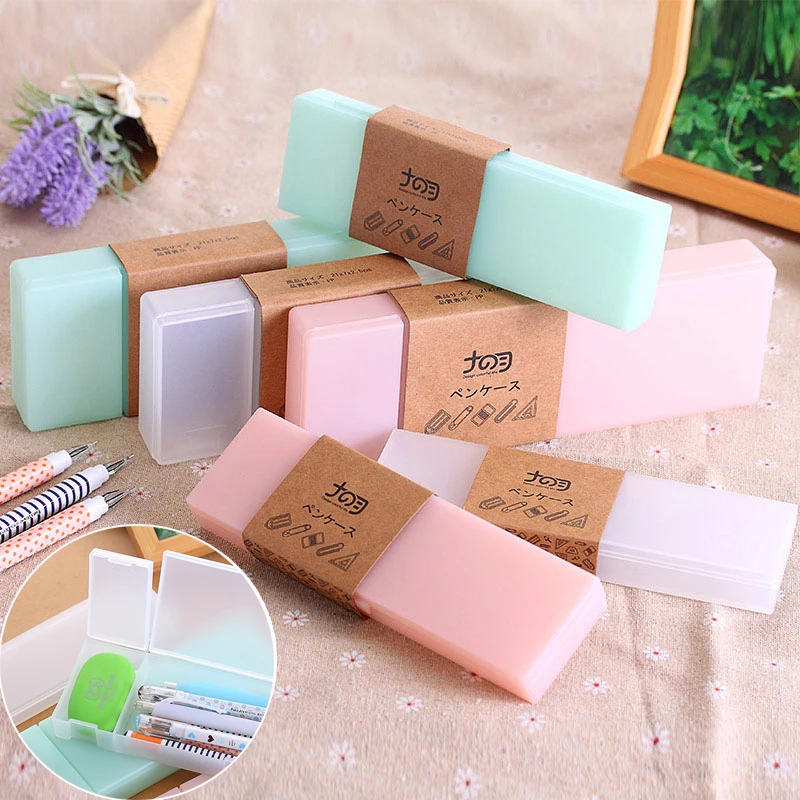 

Simple Transparent Frosted Pencil Case Lovely PP Plastic Pencil Box Japanese Style For Student Gift Office School Supply 3 Size