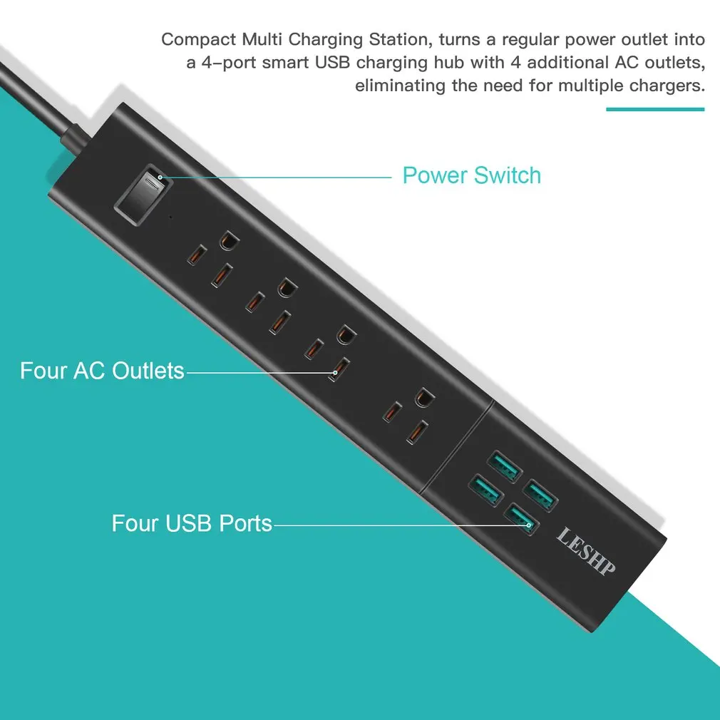 LESHP المقبس AC 4-مشترك كهرباء الزاوية اليمنى مقبس مسطح مع 4 USB ميناء ل منضدة منضدة مضمد المنزل و مكتب