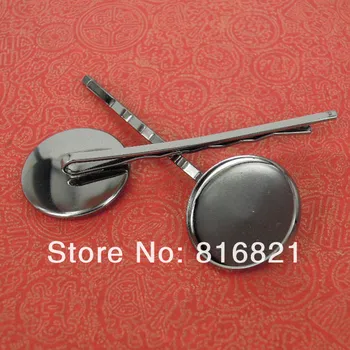 

20mm Gunmetal Black tone Bobby Pins Grips Round Bezel Tray Cabochon Hairpins Hairwear Hair Clips Base Settings Findings Crafts