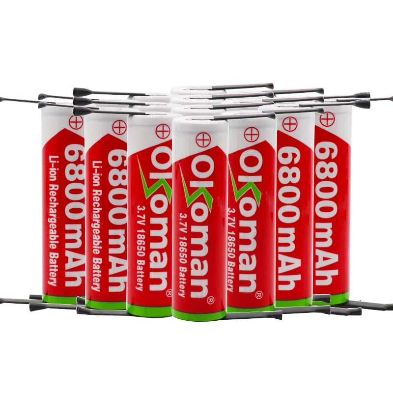 Okoman Original18650 батарея 3,7 v 6800 mah 18650 литиевая 18650 аккумуляторная батарея для фонариков батареи+ DIY никель