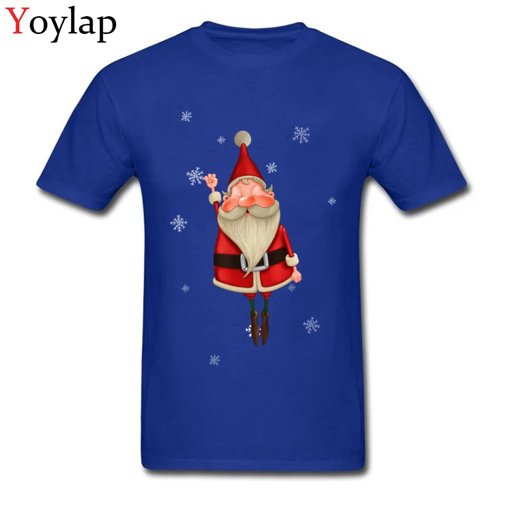 T-shirts Design Short Sleeve Funny Crewneck 100% Cotton Fabric Tops Shirts Unique Summer Santa Claus Flying Tee-Shirts for Men blue