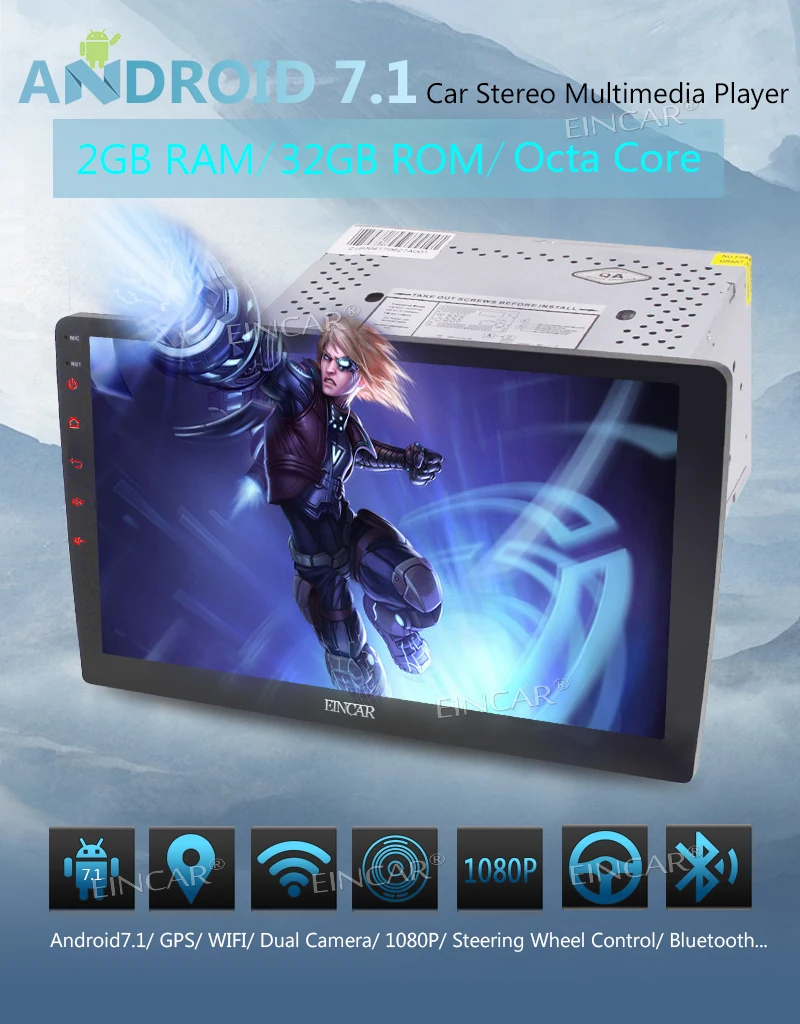 Cheap EinCar Octa Core Android 7.1 Car NO DVD CD Player Double Din Car Stereo GPS Navigation 10.1