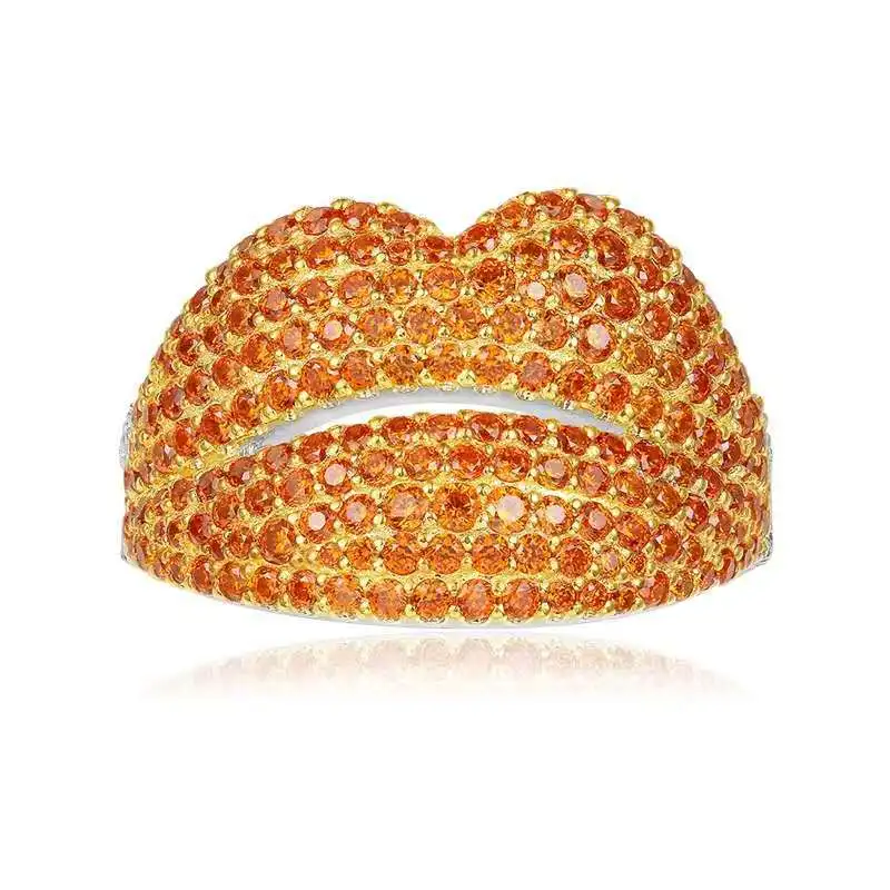

SLJELY Luxury 925 Sterling Silver Sexy Orange Lip Finger Ring Red White CZ Zircon Stone Yao Chen Collection Women Monaco Jewelry