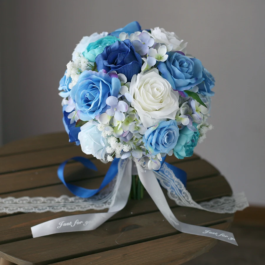 PEORCHID роза синий Свадебный букет невесты ручной подружки букет гортензии цветы Искусственный Свадебный букет Винтаж