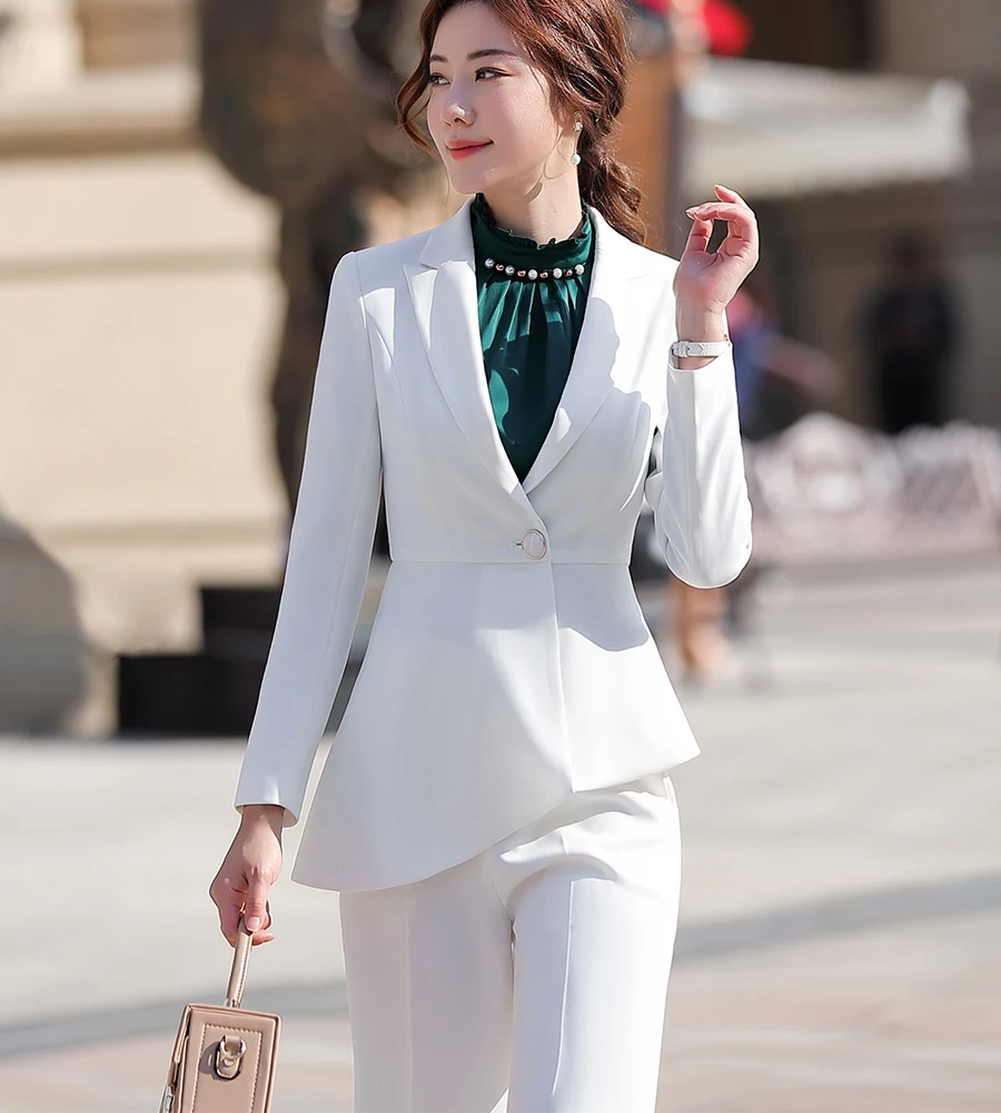Женский элегантный брючный костюм, тонкий, модный, формальный, черный, белый, длинный рукав, симметричный блейзер с брюками, офисный Женский Костюм 4XL