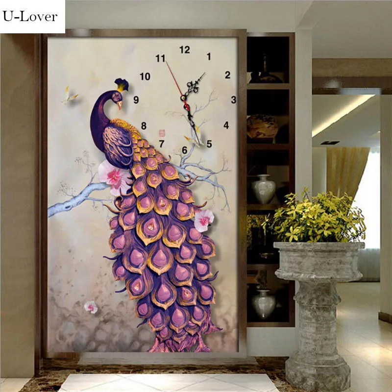 Full Diamond Luxury Peacock Large Wall Clocks Living room Creative Clock Watch Unique Gift Home Decor | Дом и сад