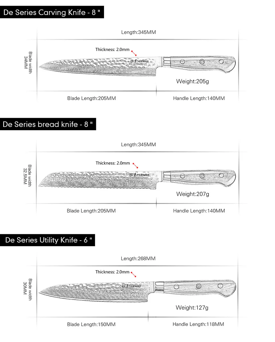 TURWHO 6 шт. набор кухонных ножей VG10 Дамасская сталь Высокоуглеродистый японский нож шеф-повара Santoku кухонный набор ручка из черного дерева