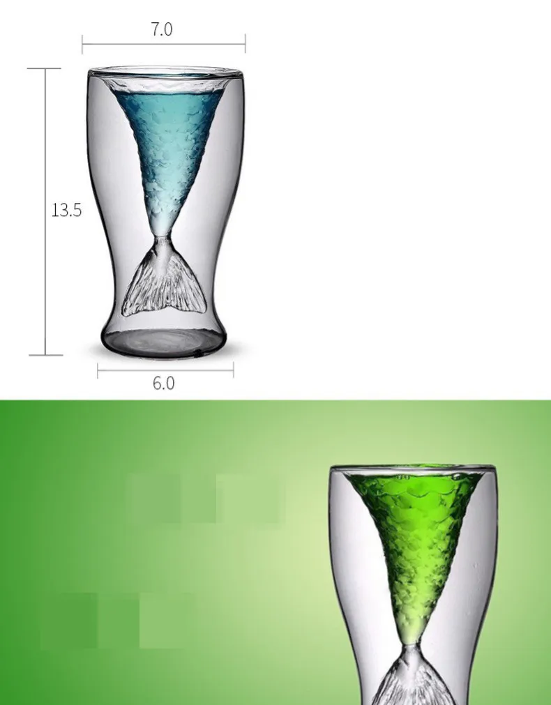 VILEAD 100 мл Русалка Стеклянная чашка двухслойные модные пивные стаканчики прозрачная чашка для сока вина креативная бутылка для питьевой воды