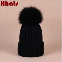 Который в душ женщины зимняя шапка с Съемный натуральный мех норки Помпон Топ вязаный с помпоном из натуральной меха лисы помпонами женские шапочки