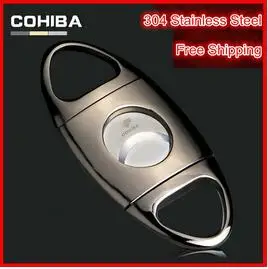 

New Type High-end Gadgets Stainless Steel Sharp Dual Blades Cigar Cutter W/ Gift Box Three color can be choose