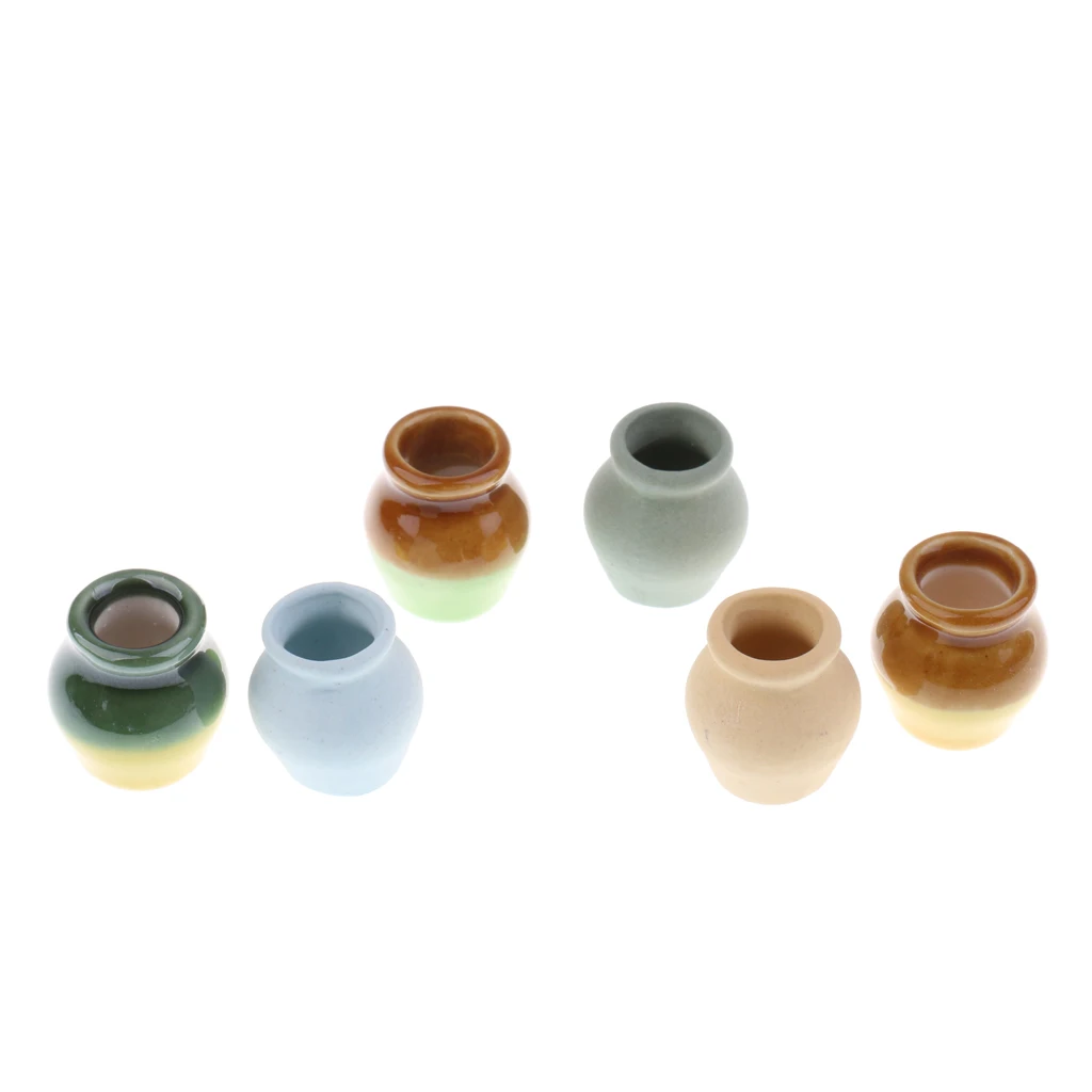 6 Pieces 1/12 Scale Dollhouse Miniature Vase Porcelain Vases Multicolored