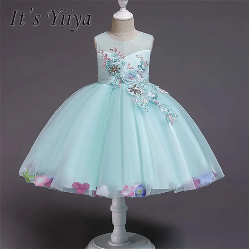 

It's YiiYa Flower Girl Dresses Green Sleeveless Embroidery O-Neck Girls Pageant Dresses Vestidos De Noches Para Ninas A678