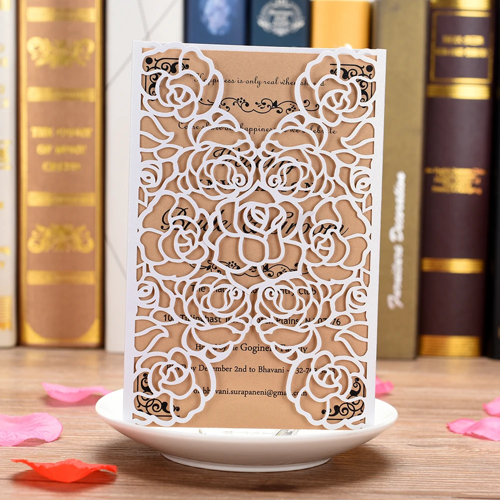  100PCS Flowers Laser Cut Lace Flora Wedding Invitation Cards for Bridal Shower Engagement Birthday  - 33045006204