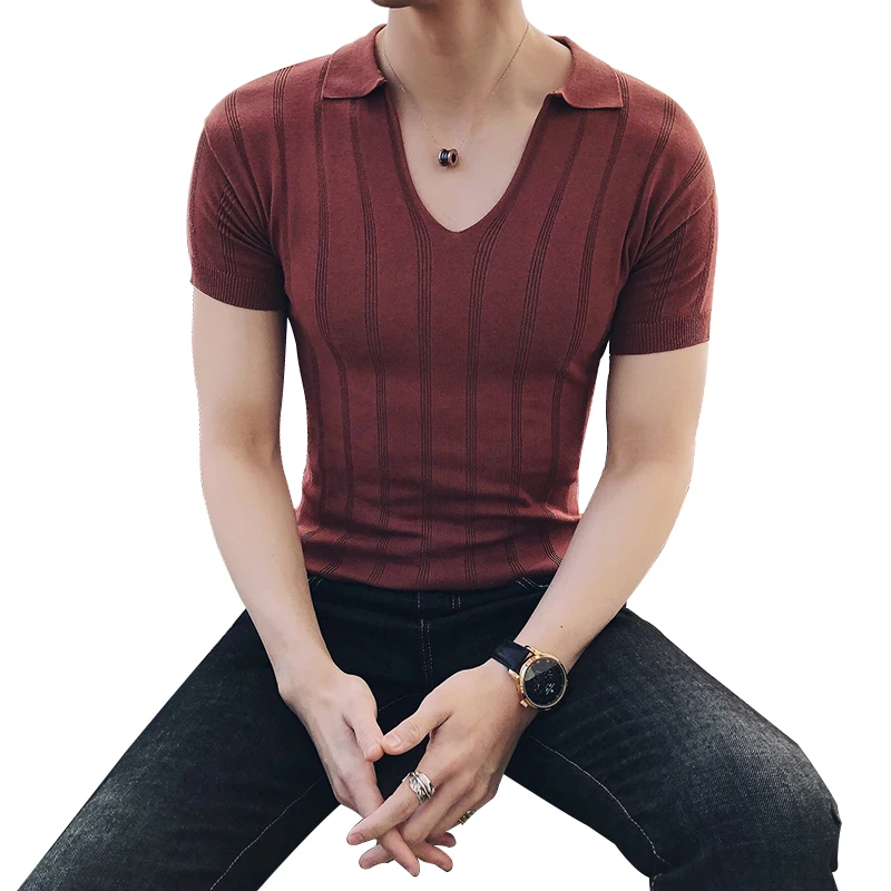 

2018 summer British T-shirt male Korean version of the summer clothes, summer clothes young handsome V collar short sleeves tide