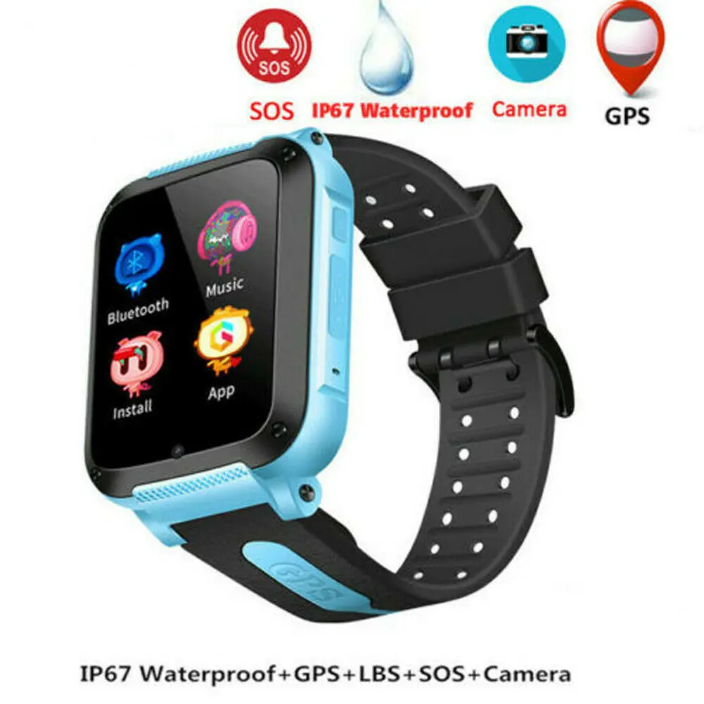 Детские умные часы с gps для мальчиков и девочек, водонепроницаемые, с камерой, с браслетом SOS, с защитой от потери, Детские sim-часы, телефон, детские милые часы - Цвет: Синий