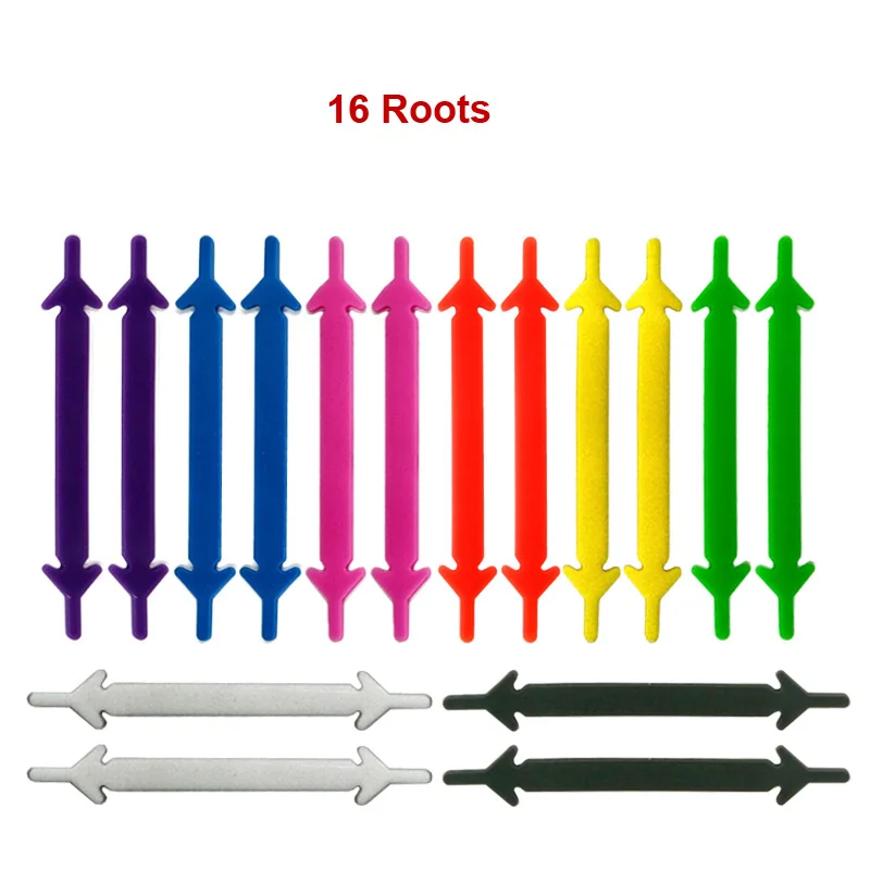 Новинка, 1 комплект(16 шт.) шнурки для ленивых шнурков, шнурки с пряжкой, плоские квадратные головы, браслет, парусиновая спортивная обувь для отдыха, силиконовая эластичная обувь - Цвет: 18 Multicolor