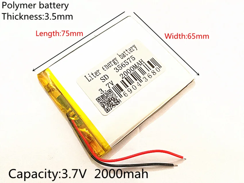 

3.7V 2000mAh 356575 Lithium Polymer LiPo Rechargeable Battery ion cells For Mp3 Mp4 Mp5 DIY PAD DVD E-book bluetooth headset