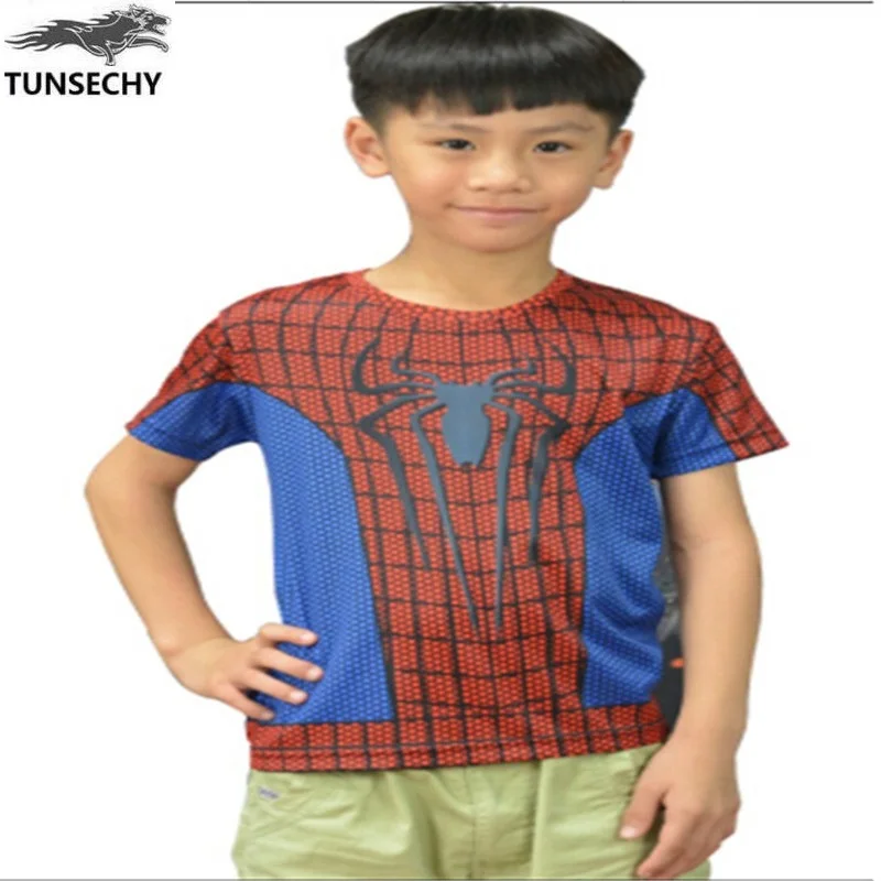 

TUNSECHY2017 THE Avengers alliance extraordinary spider-man children's short sleeve T-shirt digital printing personality T-shirt