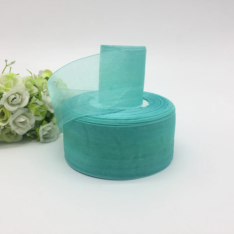 

5 Yards 2"(50mm) Cyan Organza Ribbon Handmade Ribbon For Gift Packaging Wedding Decoration Bow Clips Crafts #SA03