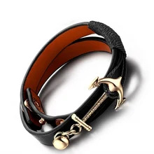 De alta Calidad de la Pulsera de Cuero Larga Romántica Ancla Pulsera Pulsera Ancla Hombre Pulseira masculina pulseras Brazalete SL201