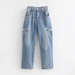 Горячая Распродажа LJ65-7977 европейские и американские модные с высокой талией широкие брюки с дырками и свободные джинсы