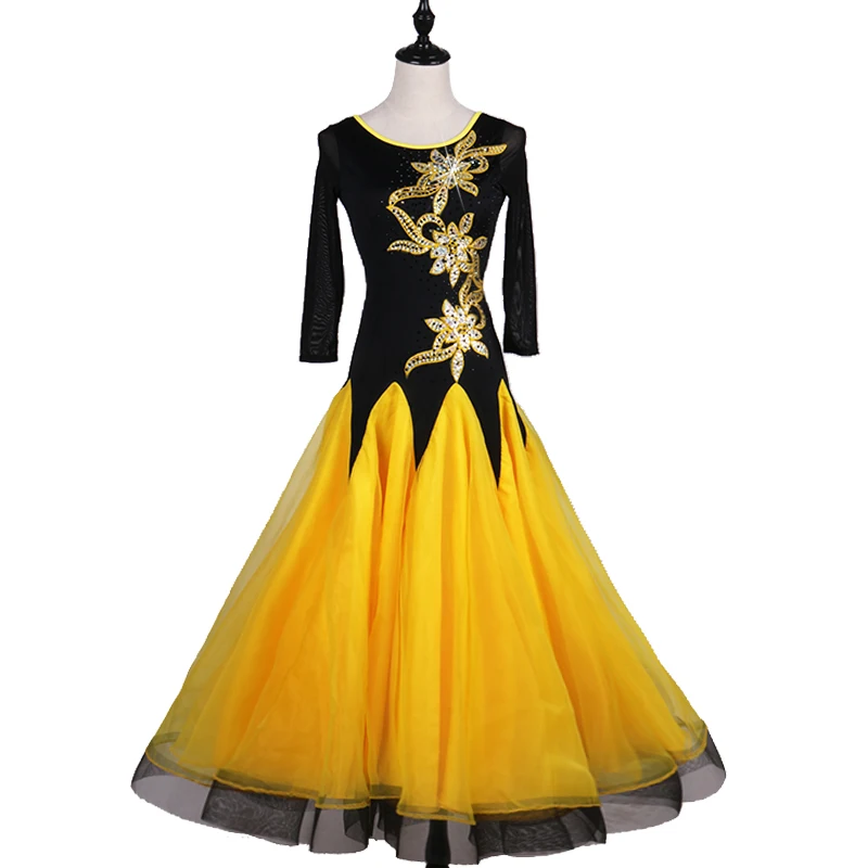 Оригинальное платье для латинских танцев для дам, цвет желтый, черный, с принтом, цветная юбка, новинка, для женщин, Chacha, Бальные, индийские, Репетиционные, модные, Y10514