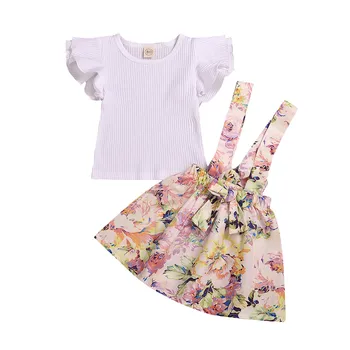 

SZYADEOU 2019 Summer Kids Baby Girl Floral Ruffled T Shirt Suspender Skirt 2PC Clothes Outfits Детске сандалии wholesale L4