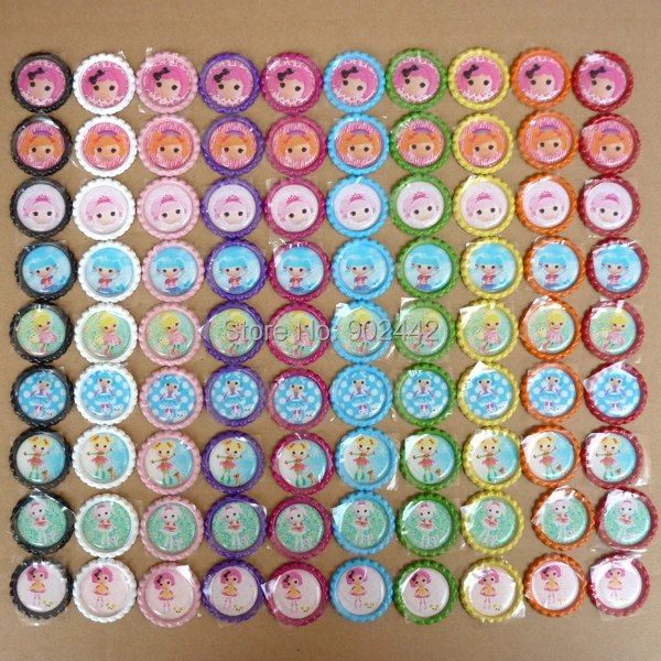 

New Arrivals! Free Shipping 90 pcs Two-side Colored Flatten Bottle Caps With Cartoon Image Epoxy Domes