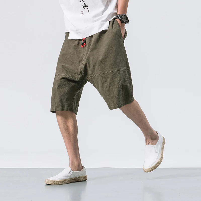 MRDONOO летние мужские свободные льняные шорты в китайском стиле, короткие брюки до колен, мужские Бермуды, повседневные пляжные шорты B375-K64