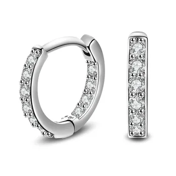 

Latest Fashion Women 925 sterling Sliver Circular Earring with Single row Crystal Luxury Office Ladies Circle Ear Buckle