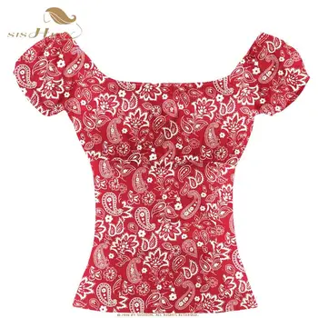 

SISHION Vintage Women Shirts TP204paisleyR High Quality Cotton Black Red Floral Print Sexy Womens Tops and Blouses Plus Size