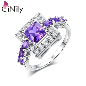 CiNily Silver Plated Princess Cut Purple Zircon Square Shape for Wholesale Women Jewelry Engagement Gift Ring Size 6-10 NJ11056