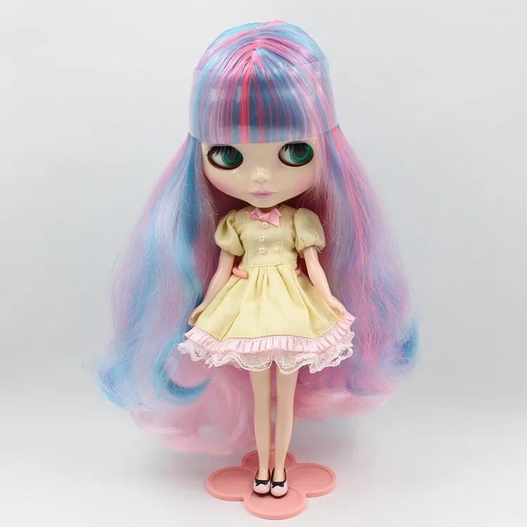 Фабрика Blyth кукла Обнаженная кукла длинные волнистые волосы смешанный цвет синий и розовый с челкой розовый рот 4 цвета для глаз подходит для DIY