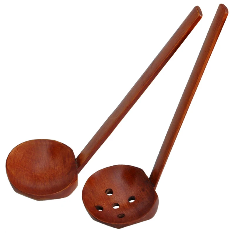 2Pcs Wooden Spoon Set Japanese Wooden Soup Spoon Ramen Ladle Strainer Spoon Wooden Hot Pot Ladle Slotted Spoon Kitchen Utensils (6)